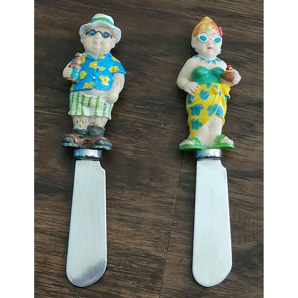 Vintage Boston Warehouse Cheese Spreaders Set of 2 Beach Folk Senior Citizen